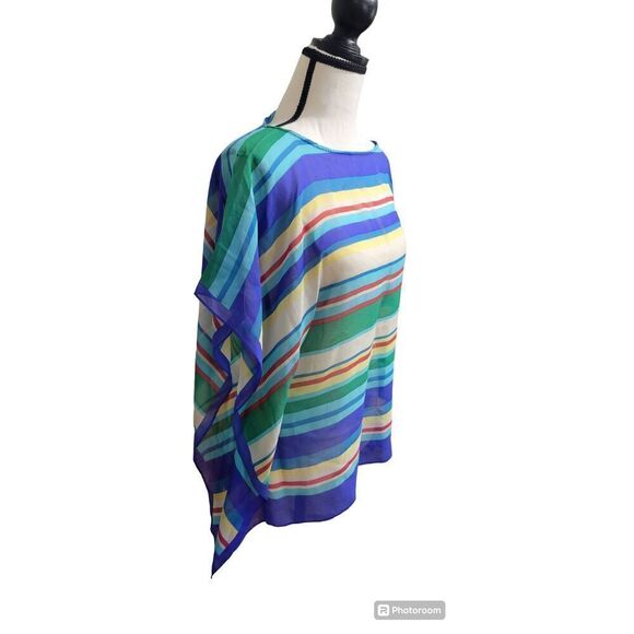 Talbots 100% Silk Scarf Kaftan Poncho Blouse Top XS/S Multicolor Stripes - Picture 4 of 6